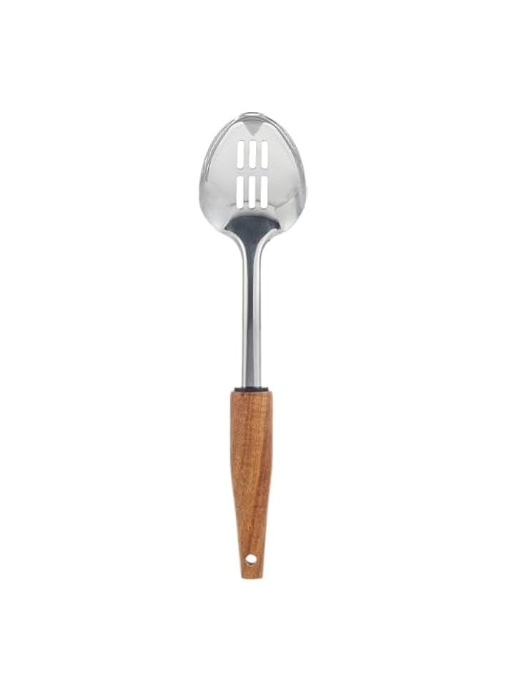 Stainless Steel Slotted Serving Spoon with Acacica Wood Handle AC-KA0124