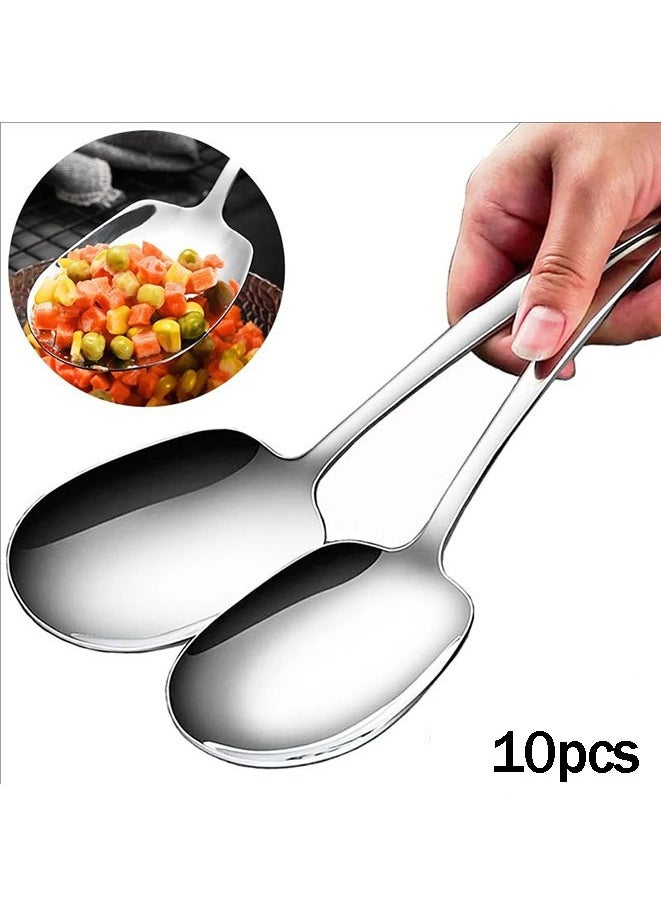 10Pcs Stainless Steel Large Serving Spoons Cook Serving Spoon Silver Long Handled Buffet Spoons Soup Spoon Cook Kitchen Tool for Catering Dinner Service.