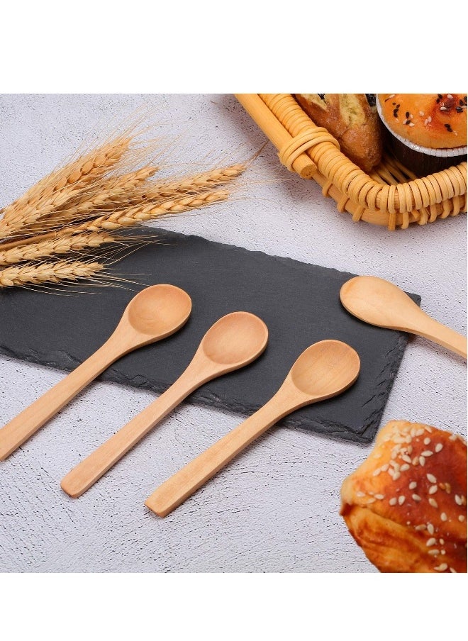 30 Pack Small Wooden Spoons, Mini Soup Spoons, Short Handle Mini Condiments Salt Spoons, Suitable for Coffee Tea Jam Mustard Ice Cream Milk Powder Spices