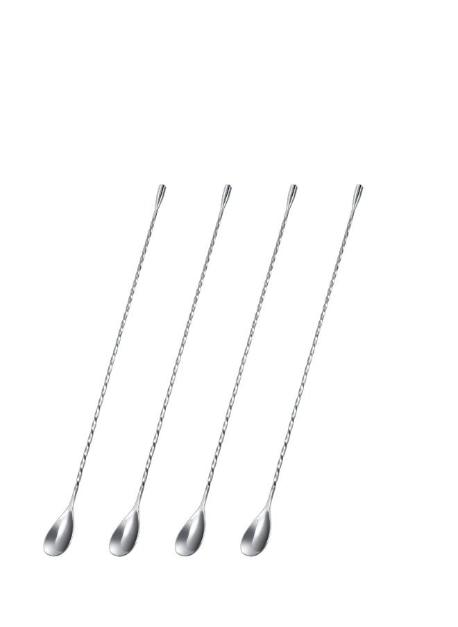 4 Pcs Stainless Steel 15.7 Inches Long Handle Mixing Spoons, Drink Stirrers Cocktail Stirrer, Spiral Pattern Long Stirring Spoons Mixing Spoons, Suitable for Cocktail Shaker (Silver)