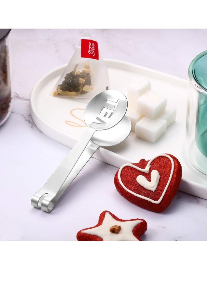 Tea Bag Squeezer, 4 PCS Stainless Steel Tea Bag Tongs Silver Tea Bag Strainer Clip Tea Bag Spoon for Losing Leaf, Rubbing Ice Cube, Sugar, Herbal Tea, Earl Grey or Iced Tea Bags