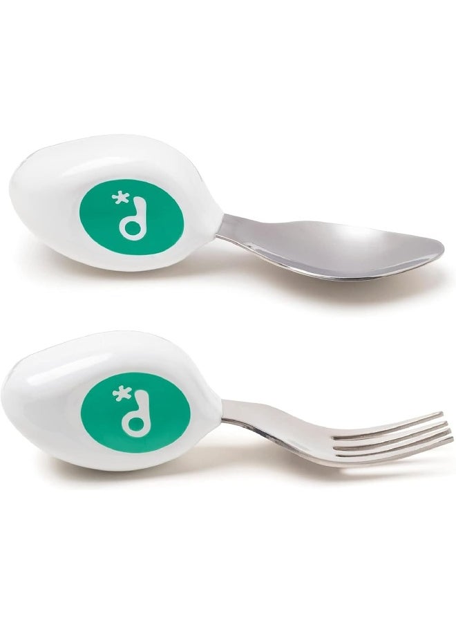 Doddl Cutlery Set for Children, Toddlers & Babies 12 Months +, 2 Piece Spoon & Fork Cutlery Set Ergonomically Designed to Promote Self-Feeding in The Right Way Green 00001