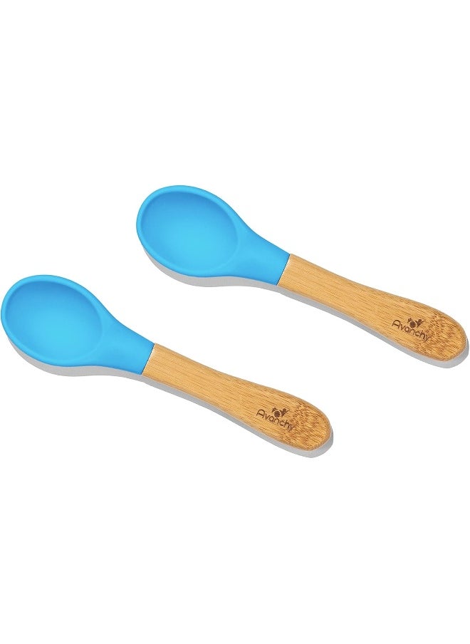 Avanchy Bamboo Baby Spoons - Bamboo and Silicone Baby Spoons - Baby Training Spoons - Soft Tip Baby Spoons - 5.5