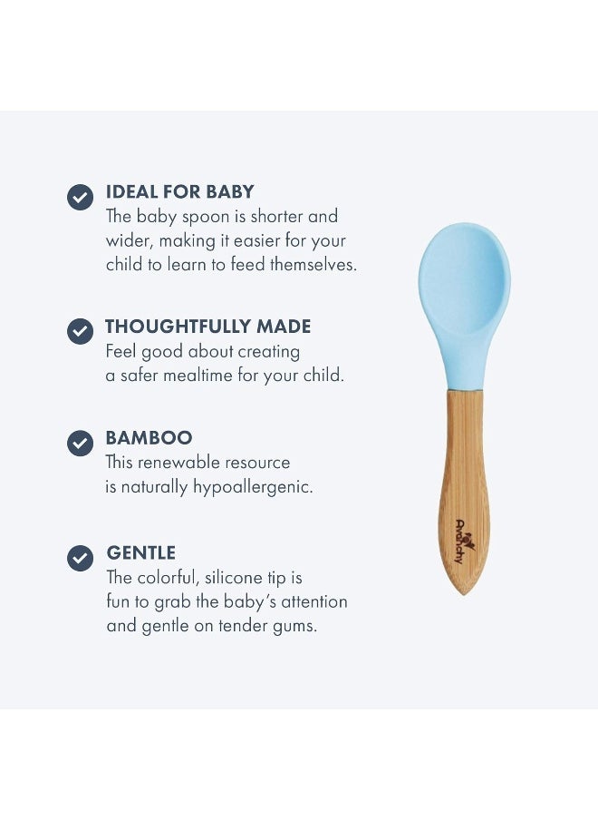 Avanchy Bamboo Baby Spoons - Bamboo and Silicone Baby Spoons - Baby Training Spoons - Soft Tip Baby Spoons - 5.5