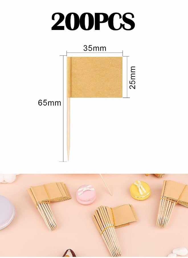 Toothpick Flags, 200 Pcs Kraft Checkered Toothpick Flags Brown Mini Food Labels Flags for Party Food Cupcake Decoration Picks Cheese Markers for Cupcake, Food, Fruit, Party Decorations