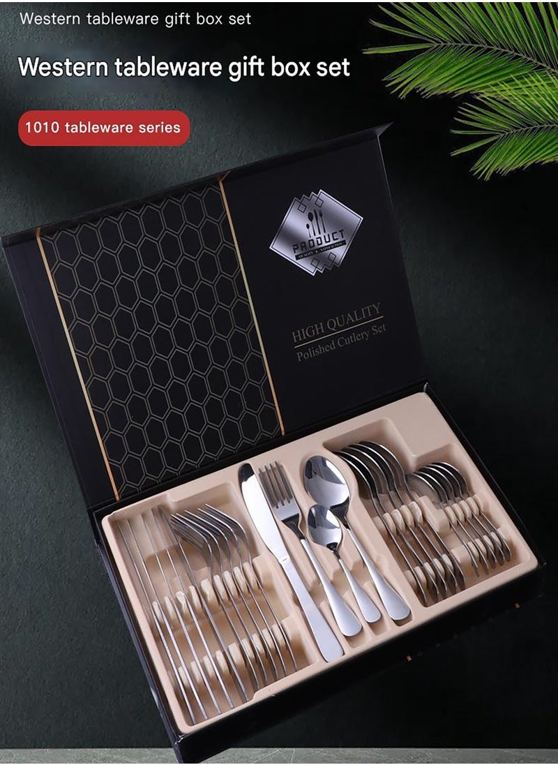 24-Piece Stainless Steel Quality Flatware With Knives, Forks, And Spoons, Mirror Polished Flatware Silver