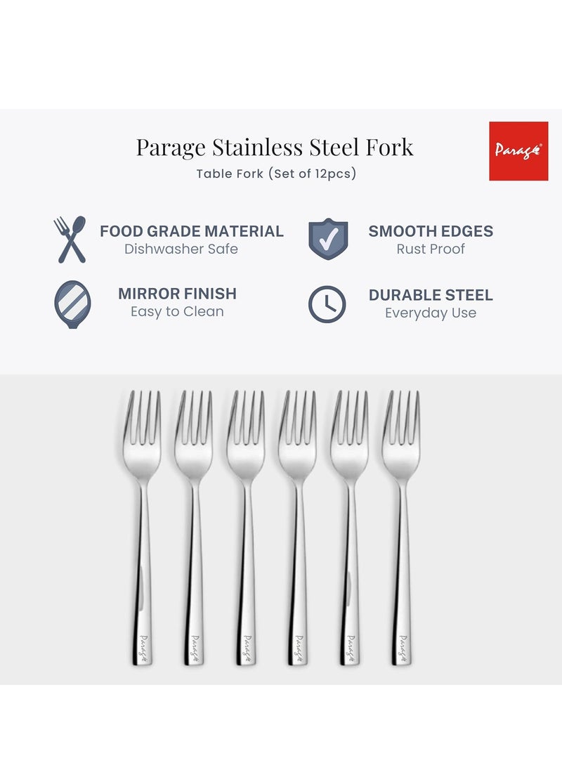 Parage 12 Pieces Stainless Steel Dinner Forks Set for Home & Kitchen, 15.5 cm Long, Fruit Fork for Dining Table, Dining Tableware Cutlery Set, Silver