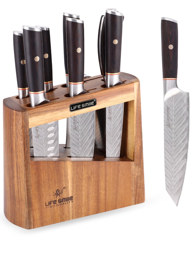 Premium Quality 8-Piece Knife Set with Block, Razor-Sharp, German Engineered Knives Set Include Cleaver, Chef, Santoku, Slicer, Utility Knife, Paring Knife and Kitchen Scissor, Durable and Strong