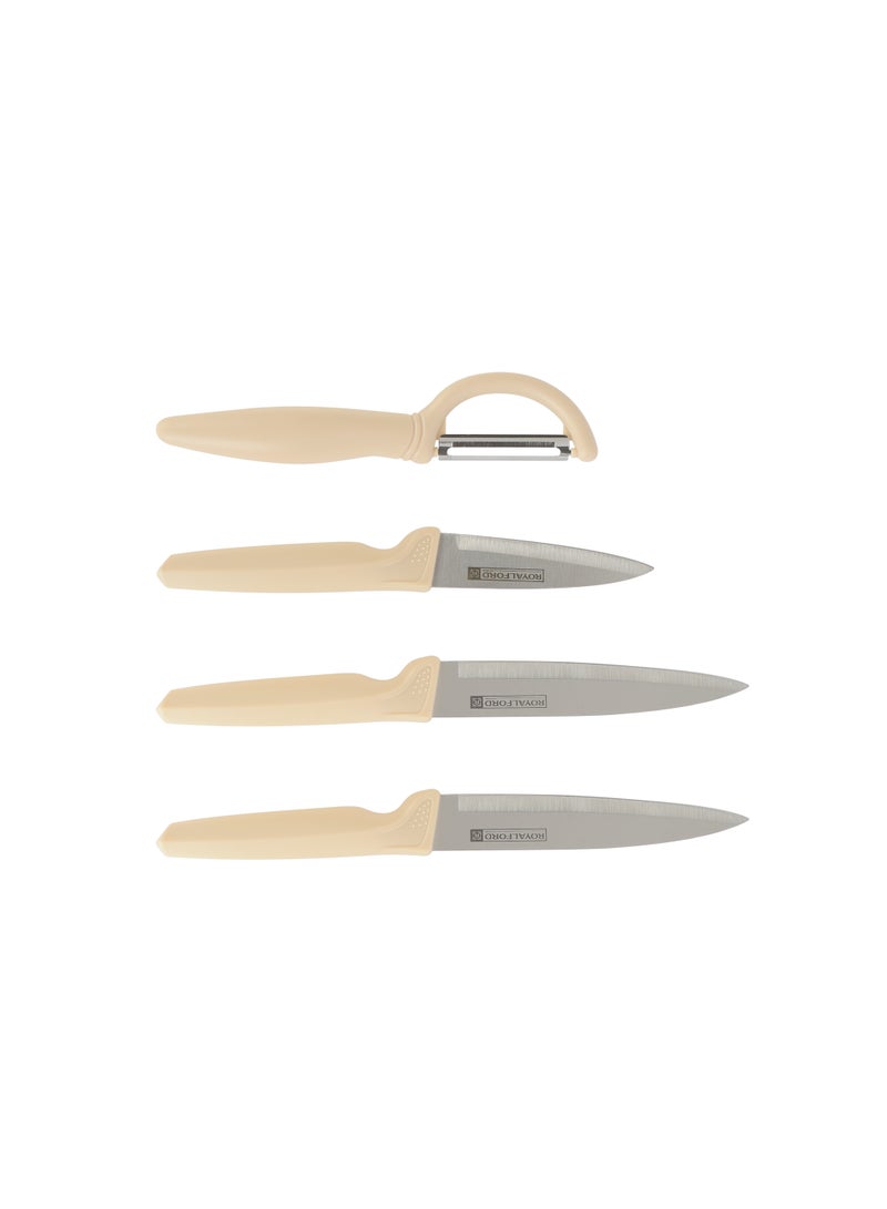 Royalford Kitchen Knife Set- RF12581/ Pack of 4, Includes Peeler, Utility and Paring Knives/ Sharp Blades, Ergonomic Design with Comfortable PP Handle and Stainless Steel Head Silver