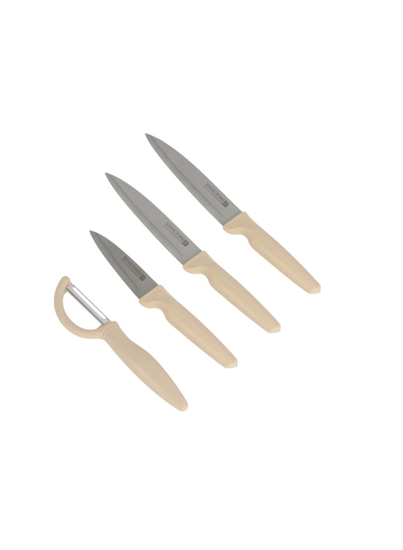 Royalford Kitchen Knife Set- RF12581/ Pack of 4, Includes Peeler, Utility and Paring Knives/ Sharp Blades, Ergonomic Design with Comfortable PP Handle and Stainless Steel Head Silver