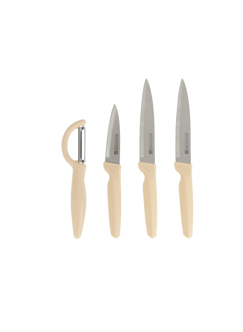 Royalford Kitchen Knife Set- RF12581/ Pack of 4, Includes Peeler, Utility and Paring Knives/ Sharp Blades, Ergonomic Design with Comfortable PP Handle and Stainless Steel Head Silver