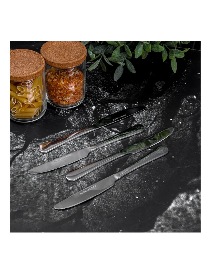 Royalford 4-piece Stainless Steel Table Knife- RF12545/ Stylish and Light-Weight/ 100% Food-Grade, Suitable for Dining Table Silver