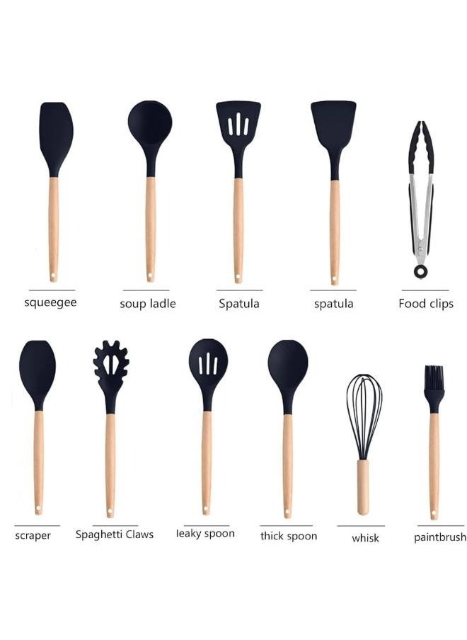 19-Piece Silicone Kitchen Utensil Set Nonstick Cooking Tools, Stainless Steel Knives, Cutting Board, Spatula, Turner, Whisk, Heat-Resistant Nonstick Cookware Set With Wooden Handles