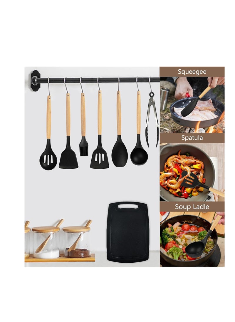 19 Piece Silicone Kitchenware Heat Resistant Non stick Cooking Tool with Wooden Handles Silicone Cookware Set