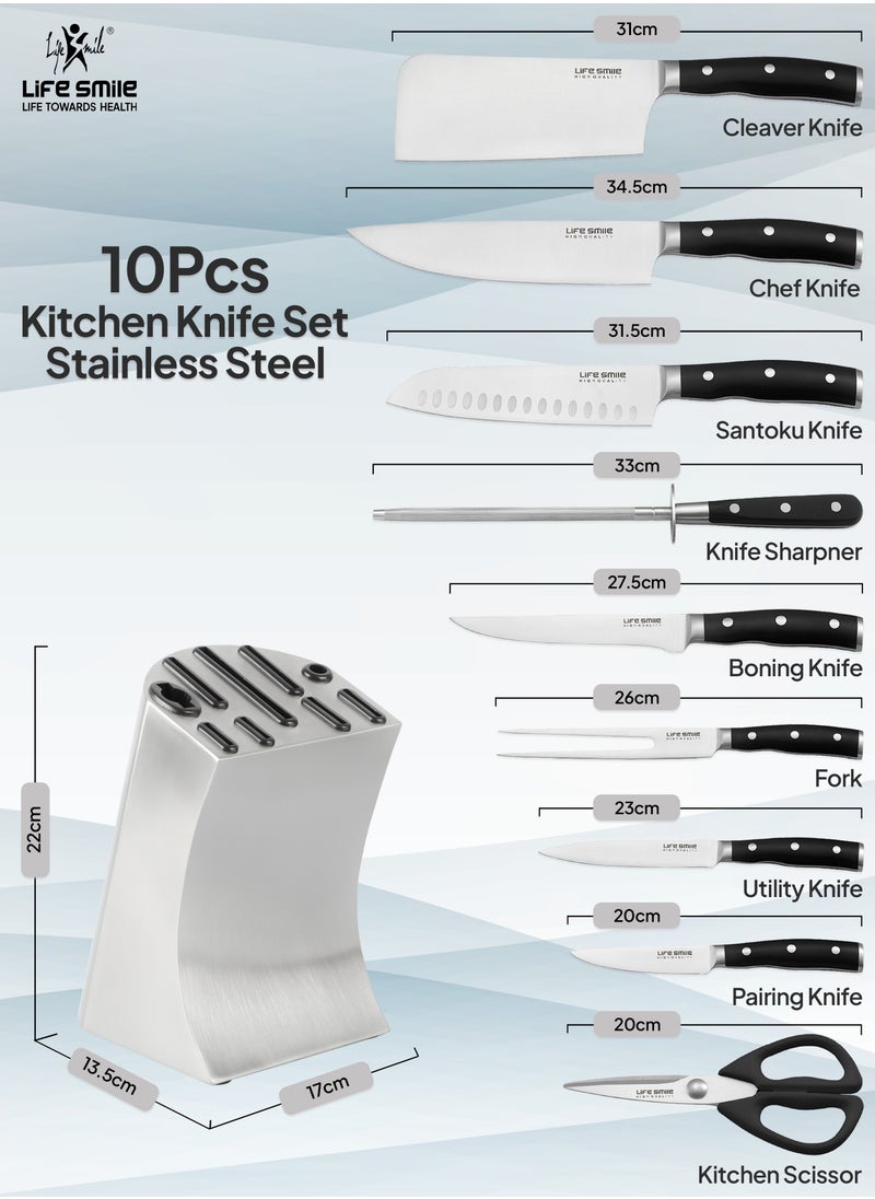 Knife Set With Block -10 PCS Knife Block Set with High Carbon Stainless Steel With Bakelite Handle Includes Santoku, Chef, Utility and Paring Knives Cleaver Sharpner and Knife Stand - Ultra Sharp