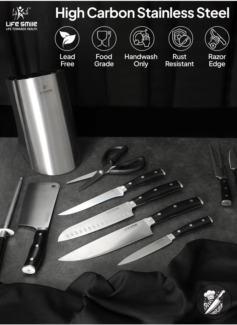 Knife Set With Block -10 PCS Knife Block Set with High Carbon Stainless Steel With Bakelite Handle Includes Santoku, Chef, Utility and Paring Knives Cleaver Sharpner and Knife Stand - Ultra Sharp