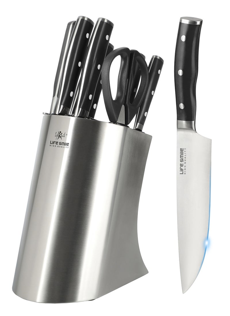 Knife Set With Block -10 PCS Knife Block Set with High Carbon Stainless Steel With Bakelite Handle Includes Santoku, Chef, Utility and Paring Knives Cleaver Sharpner and Knife Stand - Ultra Sharp