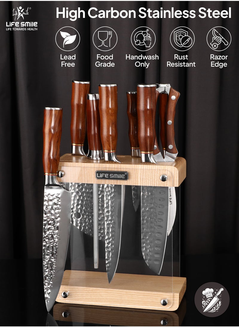 Premium Quality Hig Carbon Stainlesss Steel 9-Piece Knife Set with Block, Razor-Sharp, German Engineered Knives Set Durable and Strong