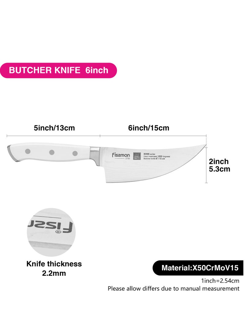 6'' Butcher Knife Bonn Series, with Sharp Blade and Sturdy Non Slip Handle, Minimalist Design, Stainless Steel, Suitable for Home Restaurant