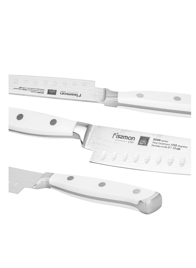 5'' Santoku Knife Bonn Series, with Sharp Blade and Sturdy Non Slip Handle, Minimalist Design, Stainless Steel, Suitable for Home Restaurant