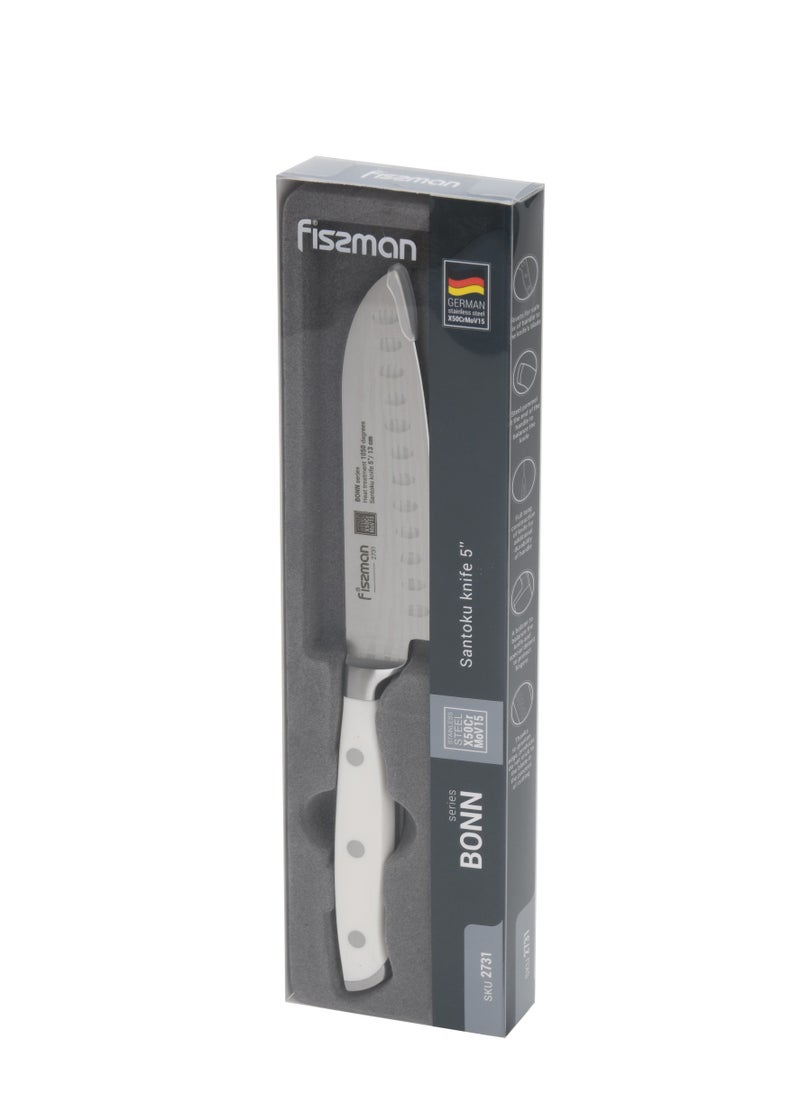 5'' Santoku Knife Bonn Series, with Sharp Blade and Sturdy Non Slip Handle, Minimalist Design, Stainless Steel, Suitable for Home Restaurant