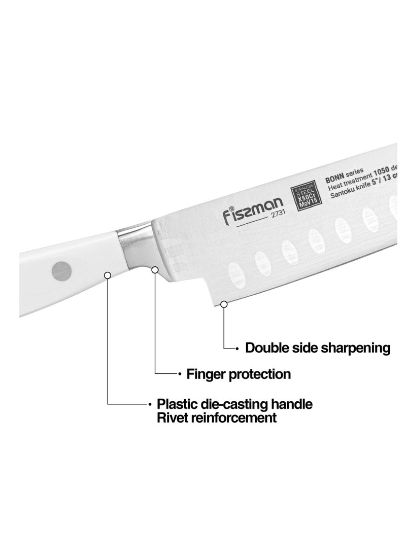 5'' Santoku Knife Bonn Series, with Sharp Blade and Sturdy Non Slip Handle, Minimalist Design, Stainless Steel, Suitable for Home Restaurant