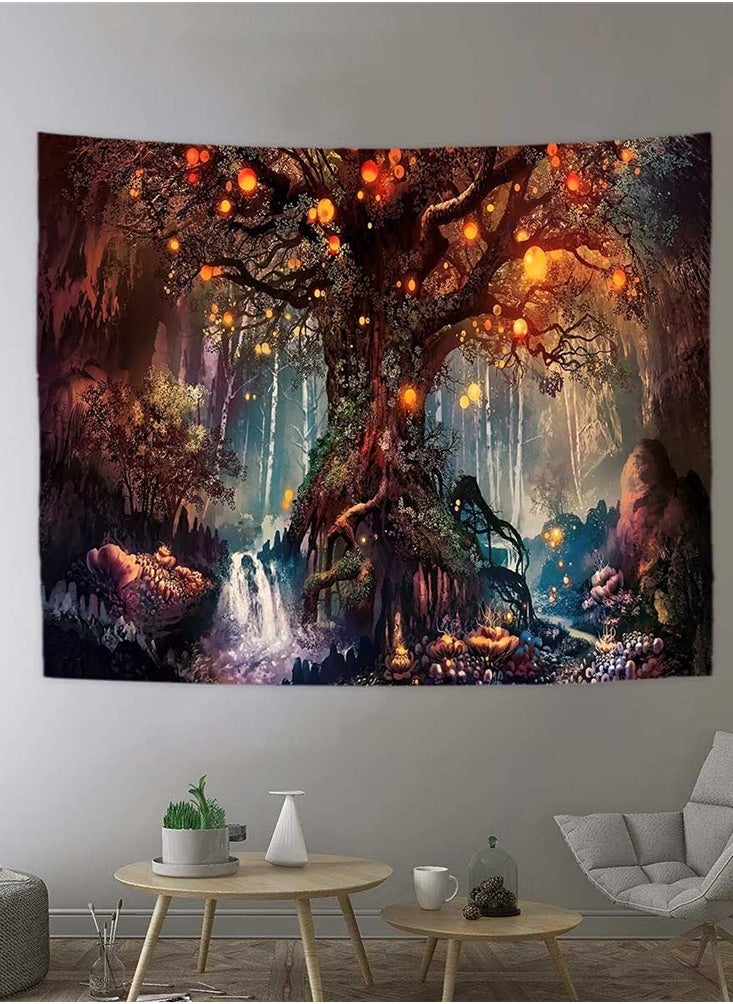 Fantasy Plant Magical Forest Tapestry Fantasy Fairy Tales Tapestry A Life Tree Elves Waterfalls Stream Fairy Tales Wall Art Hanging with River Bedroom Living Room 60