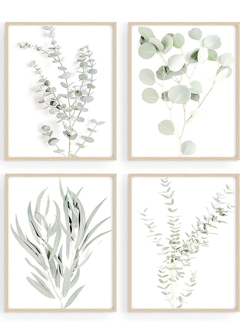 Botanical Plant Wall Art Prints - Decor Pictures Minimalist Photo Kitchen Leaves Boho Leaf Eucalyptus Green Poster Set of 4 (8