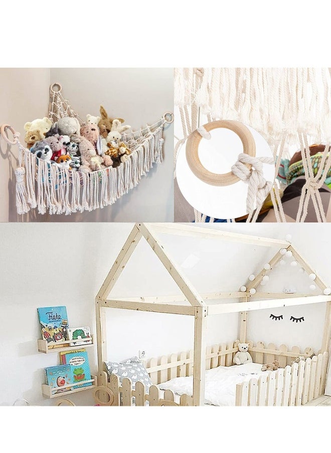 Stuffed Animal Toy Hammock Macrame with Light, Corner Toy Corner Hammock Organizer Display Holder Net for Hanging Stuff Animals