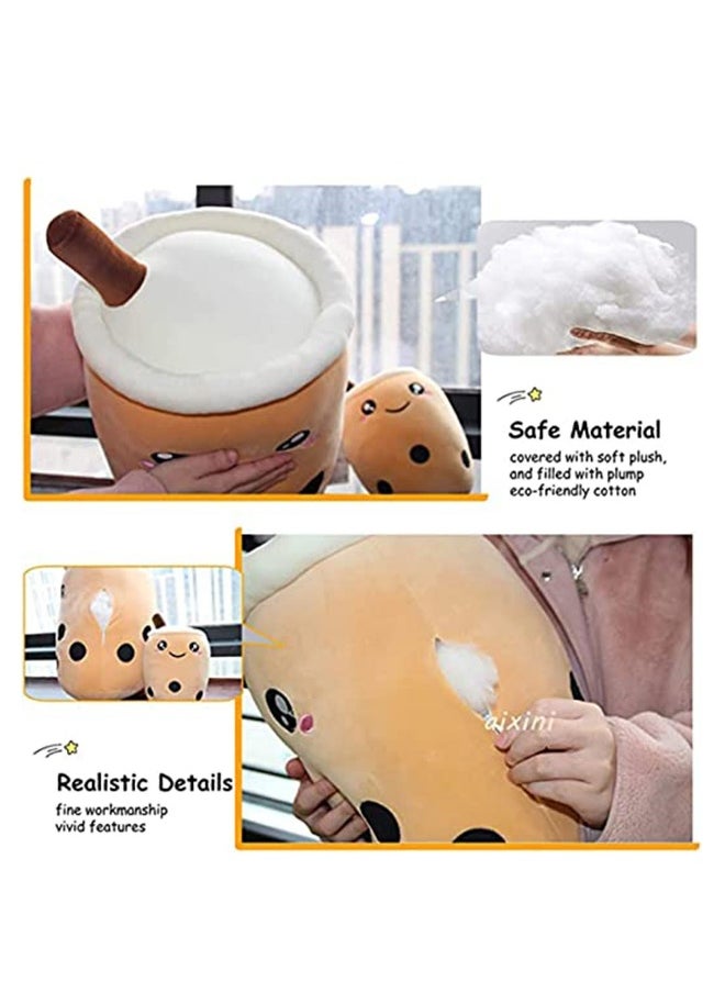 Kids Pillow Cushion 9.4 Inch Stuffed Boba Plushie Bubble Tea Plush Pillow Cartoon Cylindrical Milk Boba Pillow, Super Soft Kawaii Hugging Cushion Realistic Plush Food Toy Gifts for Boy Girl