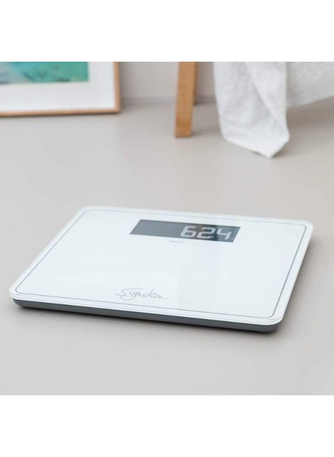 GS 400 White Signature Line Glass / Bathroom Scales with Large Tread Surface Made of Super White Safety Glass, Stylish Black Display in XL Format and Load Capacity up to 200 kg