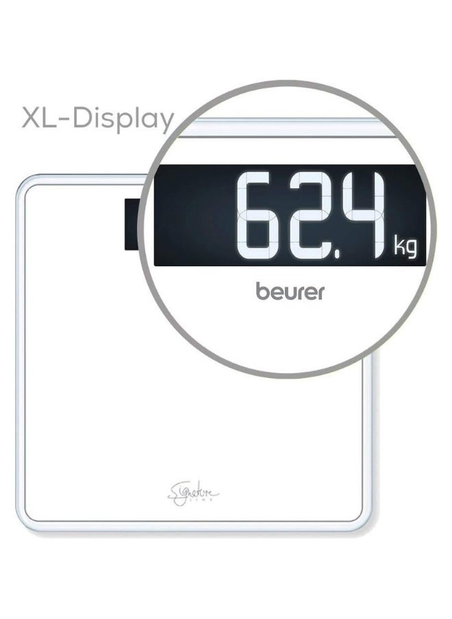 GS 400 White Signature Line Glass / Bathroom Scales with Large Tread Surface Made of Super White Safety Glass, Stylish Black Display in XL Format and Load Capacity up to 200 kg