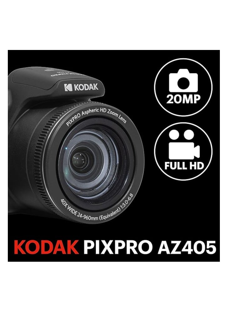 KODAK PIXPRO Astro Zoom AZ405-BK 20MP Digital Camera with 40X Optical Zoom 24mm Wide Angle 1080P Full HD Video and 3