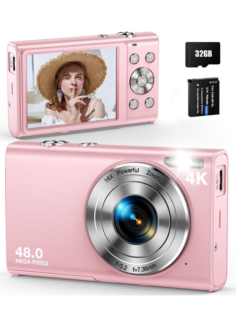 Digital Camera, Autofocus UHD 4K Vlogging Camera with 32GB Card, 48MP 16X Digital Zoom Digital Camera