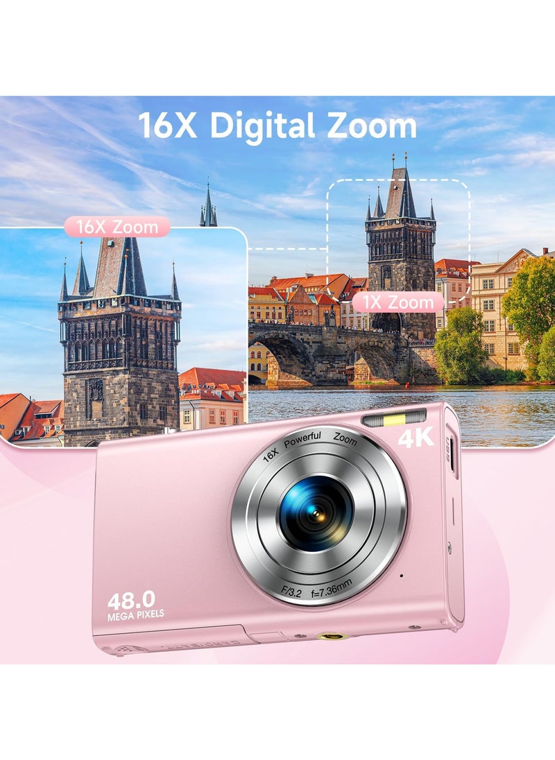 Digital Camera, Autofocus UHD 4K Vlogging Camera with 32GB Card, 48MP 16X Digital Zoom Digital Camera