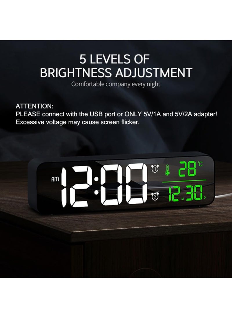 Digital Clock, Alarm Clock for Bedroom, Digital Clock Large Display, Digital Alarm Clock, Date AndTemp Display Digital Wall Clock, 10.4 inch, 12 Or 24H, Snooze, Alarm Clock for Living Room. Black