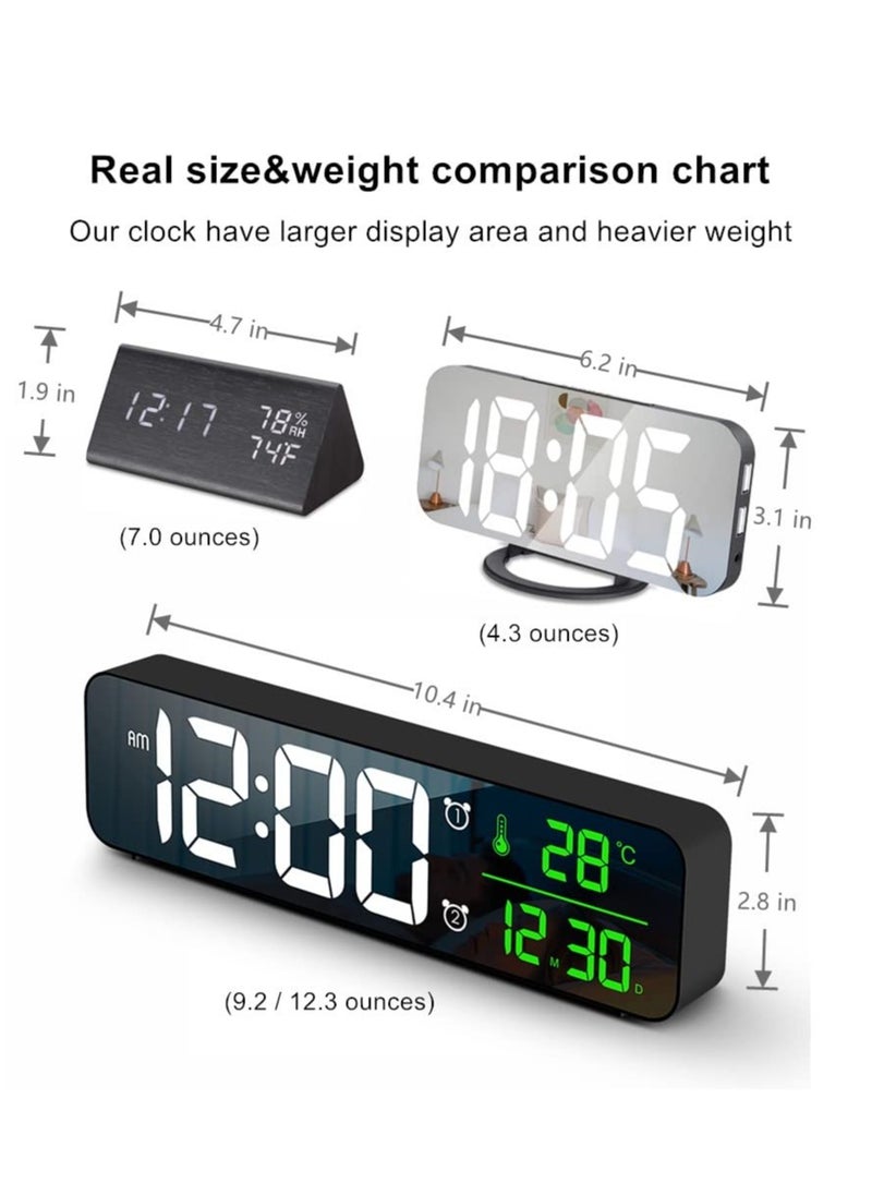 Digital Clock, Alarm Clock for Bedroom, Digital Clock Large Display, Digital Alarm Clock, Date AndTemp Display Digital Wall Clock, 10.4 inch, 12 Or 24H, Snooze, Alarm Clock for Living Room. Black