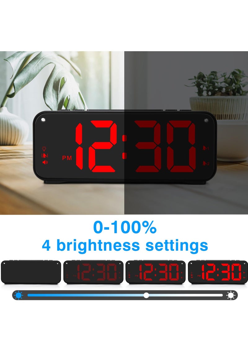 Loud Alarm Clock for Heavy Sleepers Adults, Dual Alarm Clock with Bed Shaker, Digital Vibrating Alarm Clock for Bedrooms, 6.5″large Display with Dimmer, Snooze & 12/24h & Battery Backup (Red)