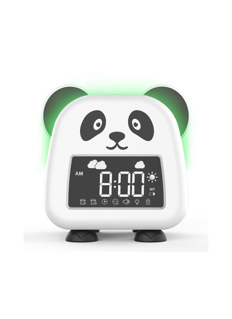 kids cute alarm clock toddler sleep training clock nap timer with night lights sound machine wake up alarm clock dual alarm setting cute desk clock for boys girls gift ideas for kids panda