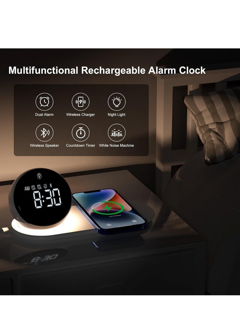 digital clock alarm clock with fast 15w wireless charger for bedroom for heavy sleepers adults bluetooth speaker 20 natural sleep sounds warm night lights dual alarm for teens girls gifts