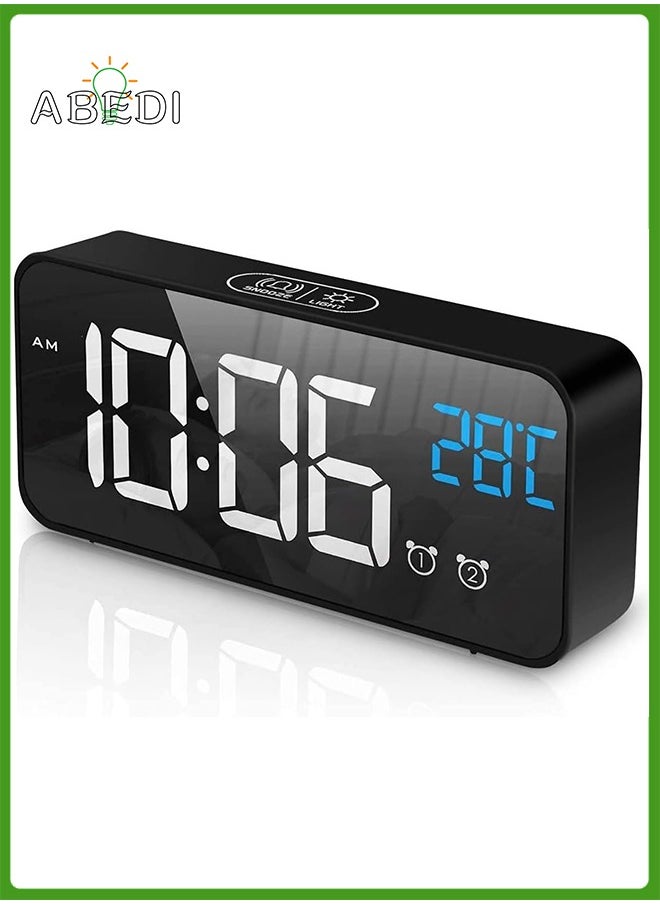 Alarm Clocks, Large LED Digital Alarm Clock with Temperature, Snooze, Adjustable Brightness And Alarm Volume and Dual Alarms Multi Ringtones for Bedroom, Bedside, Living Room, Office, Black