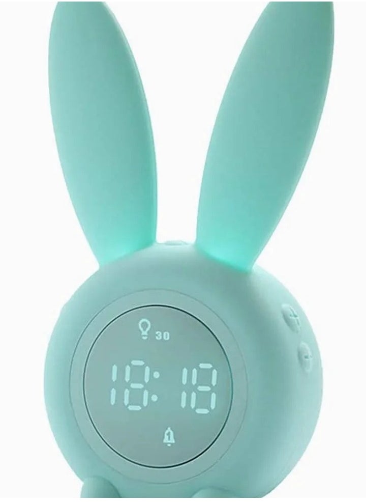 Green Rabbit Alarm Clock, SYOSI Luminous Rabbit Alarm Clock Cartoon Rabbit Lamp LED Silicone Bed Light Multifunctional Home Desktop Decorations Timed Night Light for Kids with Lithium Battery