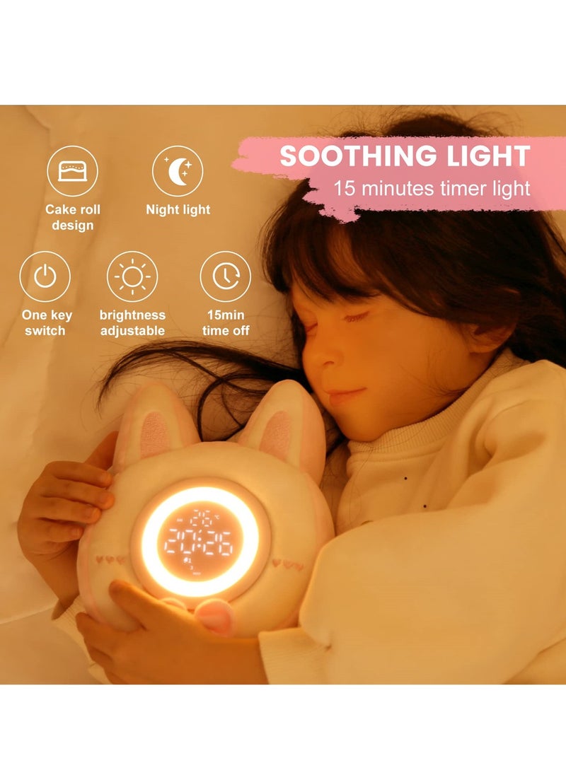 Cute Bunny Plush Alarm Clock with LED Night Light, Adjustable Brightness, Perfect Gift for Kids and Teens, Kawaii Birthday Present for Girls and Women