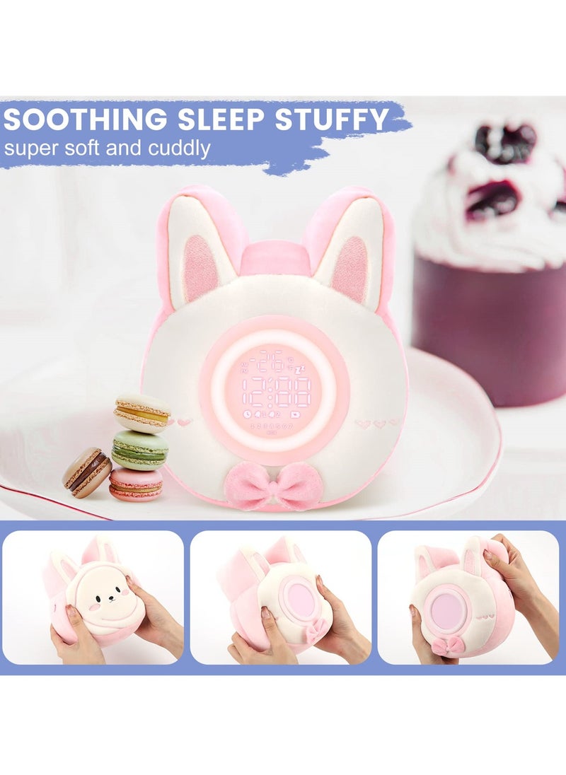 Cute Bunny Plush Alarm Clock with LED Night Light, Adjustable Brightness, Perfect Gift for Kids and Teens, Kawaii Birthday Present for Girls and Women