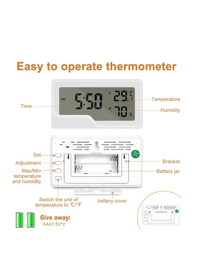 Digital Thermometer Hygrometer, Room Calibrated Humidity Meter, Temperature Humidity Monitor Indicator Sensor, Digital Date Clock, for Wall, Kitchen, Greenhouse, Indoor Baby