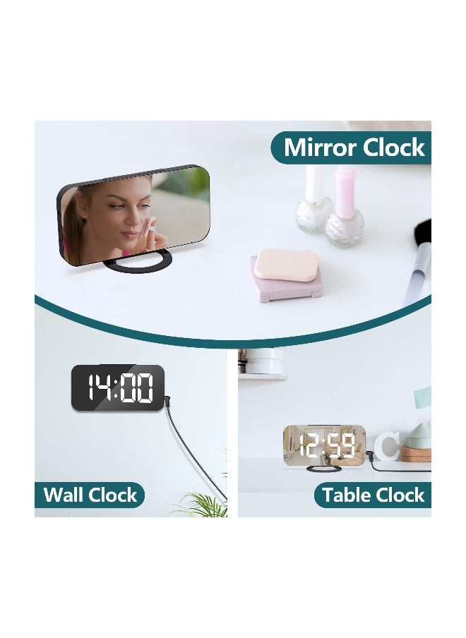 Digital USB rechargeable Alarm Clock, Black Alarm Clock Bedside Non Ticking with Dimmable LED Display, Screen as Mirror