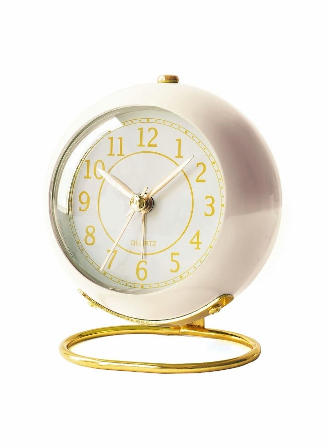 Desk Alarm Clock with Light, Silent No Ticking, Small Table Clock for Bedside/Bedroom/Living Room/Office/Travel/Kids/Room Decor Aesthetic Vintage