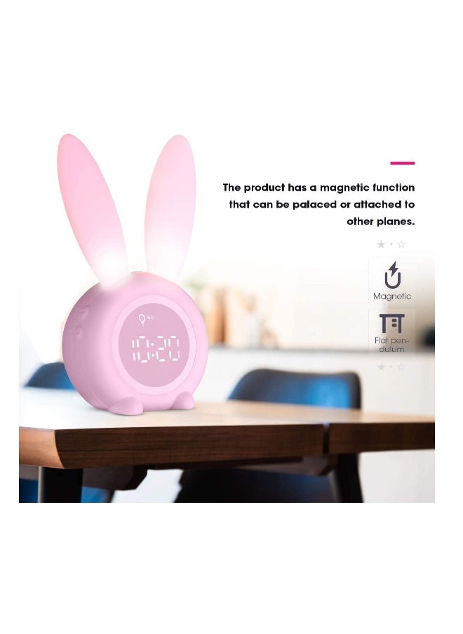 Pink Rabbit Alarm Clock, Luminous Rabbit Alarm Clock Cartoon Rabbit Lamp LED Silicone Bed Light Multifunctional Home Desktop Decorations Timed Night Light for Kids with Lithium Battery