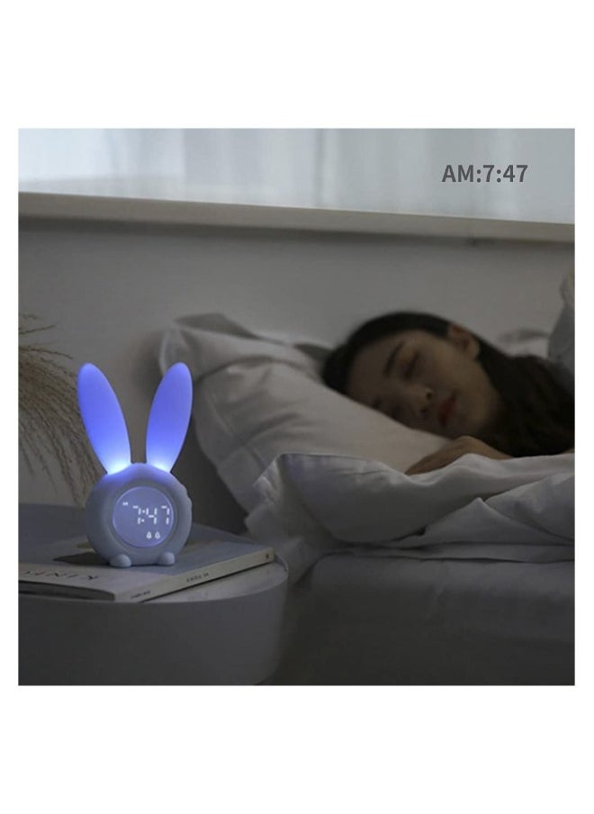 Pink Rabbit Alarm Clock, Luminous Rabbit Alarm Clock Cartoon Rabbit Lamp LED Silicone Bed Light Multifunctional Home Desktop Decorations Timed Night Light for Kids with Lithium Battery