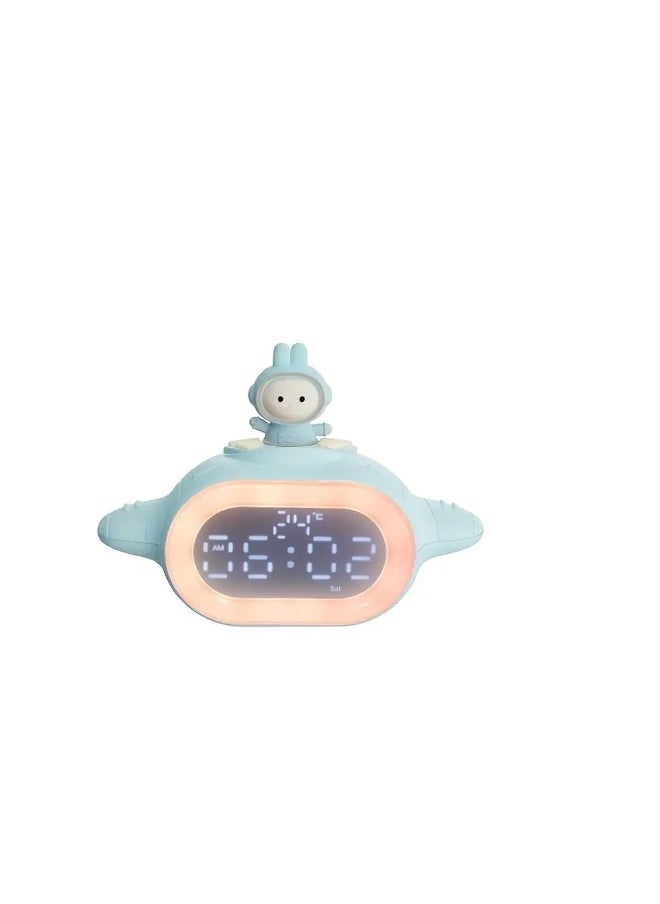 Rabbit Digital Alarm Clock with Night Light, Bunny Astronaut Spaceship Design, Voice Activated Wake-Up Screen, Easy Setting, Rechargeable, Kawaii Decor for Bedroom, Bedside, Adult, Kids Gift